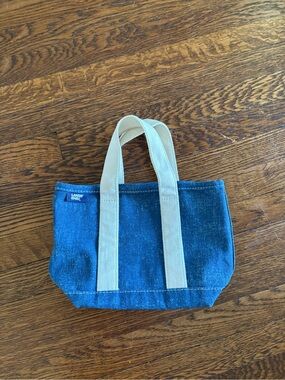 Lands' End Blue Denim Tote with Cream Handles